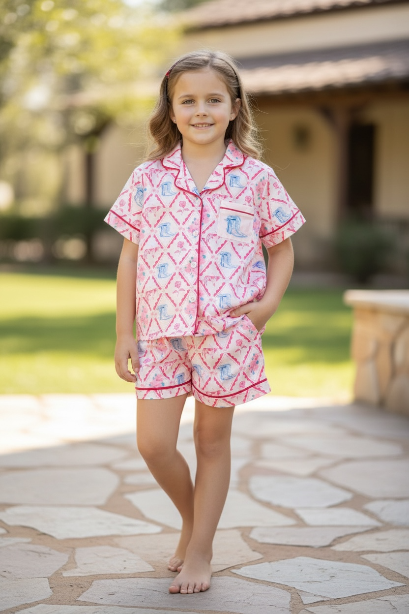 Girls cowgirl boot printed girls pajamas.