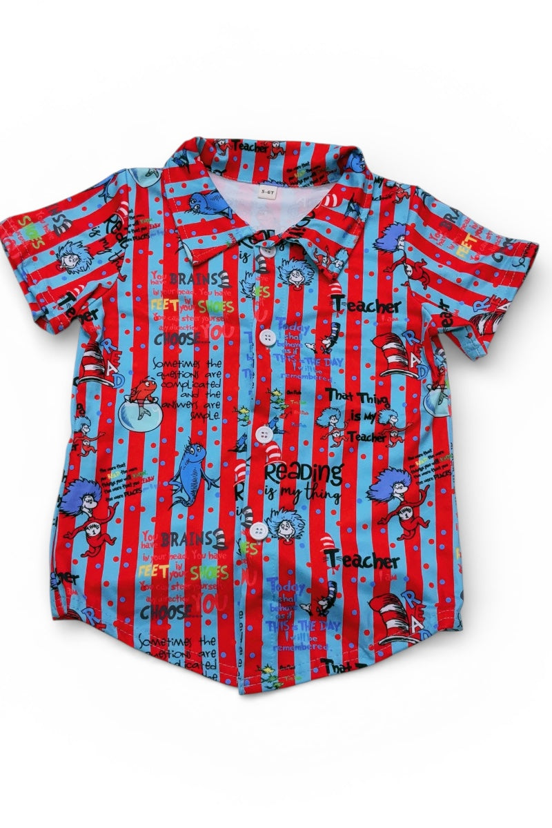 DR. S day multi printed collar neckline button up shirt.