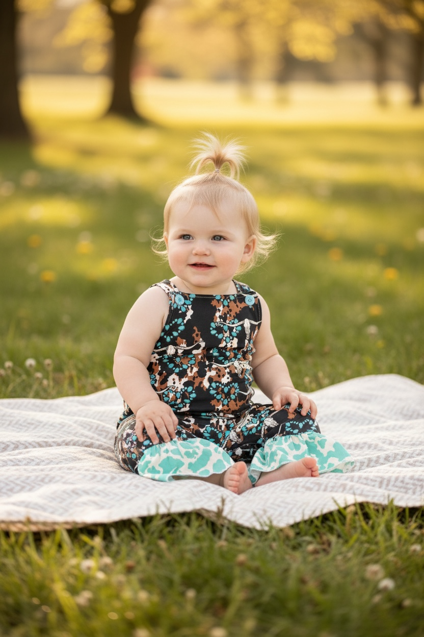Concho heart printed romper from baby to big girls. (Shirt not included