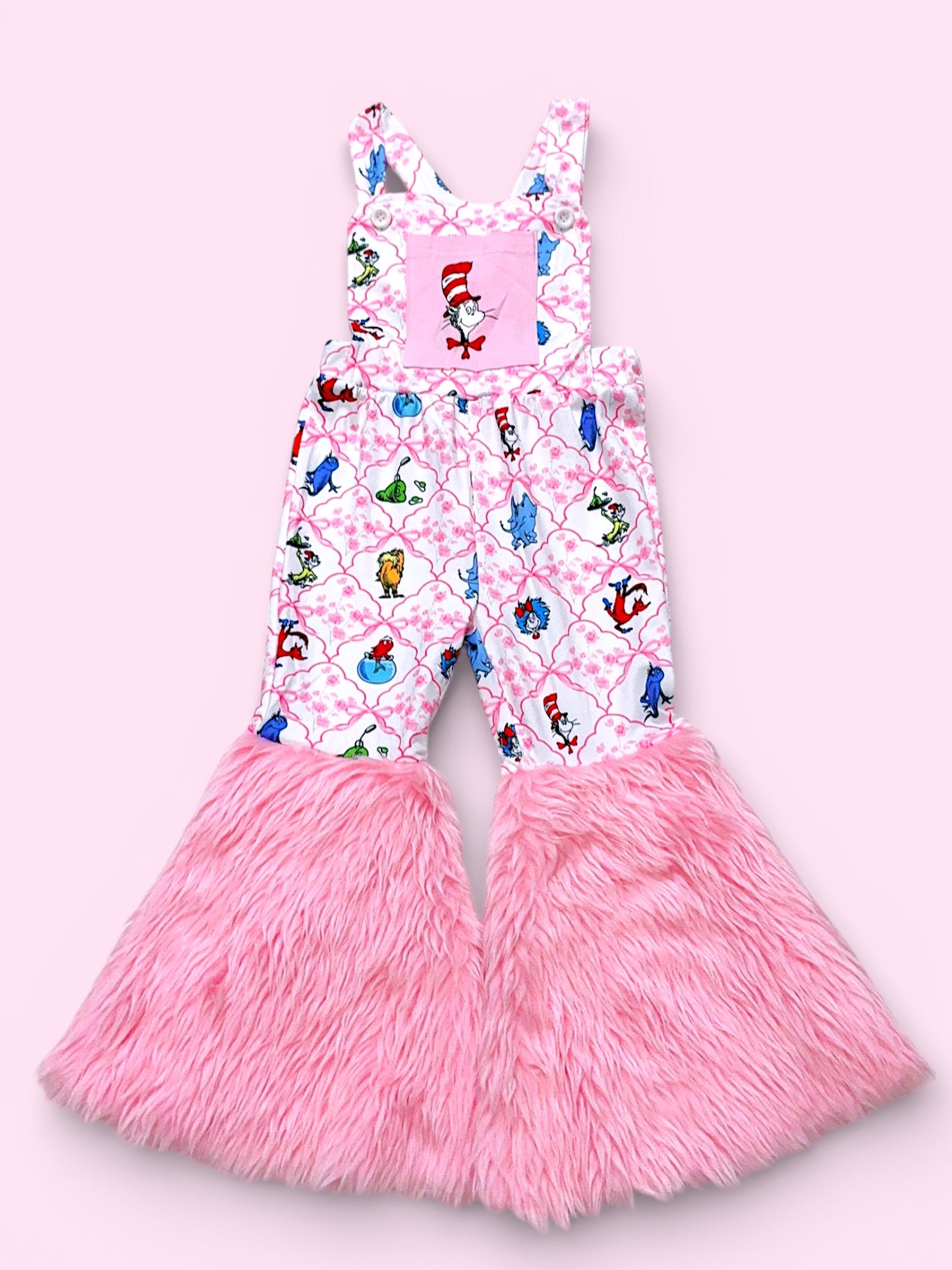 Dr. S multi-printed girls romper with faux fur.