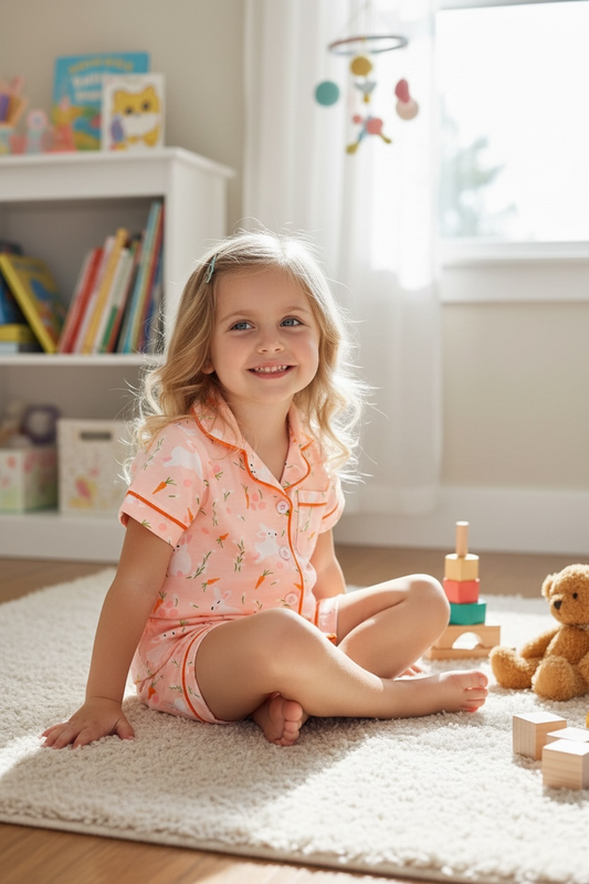 Girls coral Easter bunny pajamas.