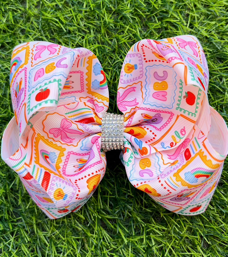 Abc, bow, light bulb back to school printed hair bows. BW-DSG-5146