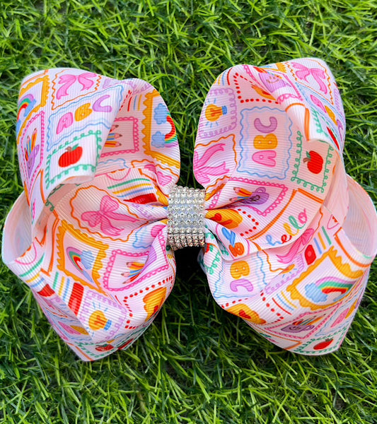 Abc, bow, light bulb back to school printed hair bows. BW-DSG-5146