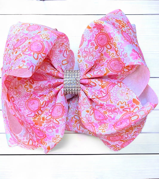 Pink & Orange tortoise printed double layer hair bows.BW-DSG-B28