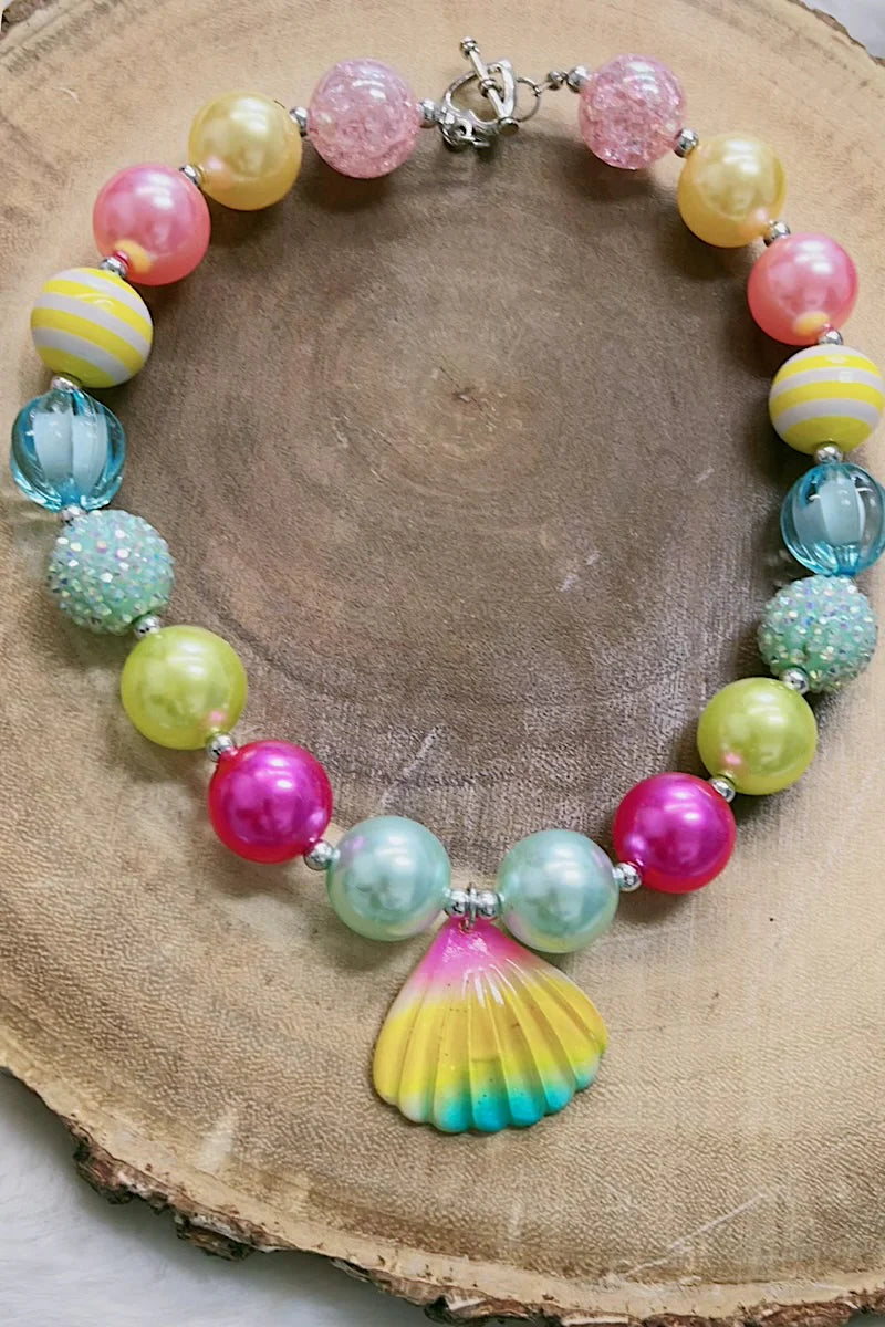 Multi-color Bubble Necklace with Seashell Pendant.  ACG-251522084