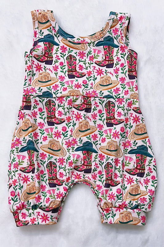 Cowgirl ditsy flower girls baby romper with snaps. SR030801