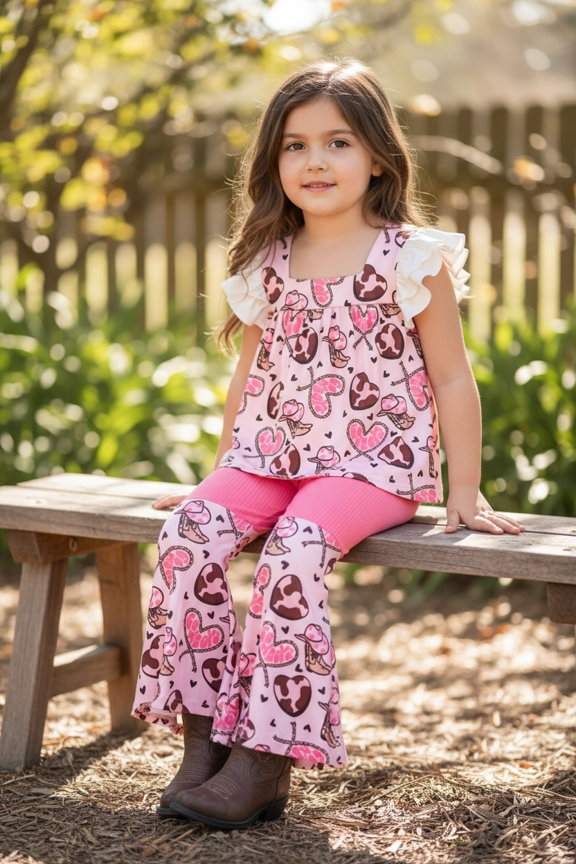 Western heart printed tunic & bell bottoms.