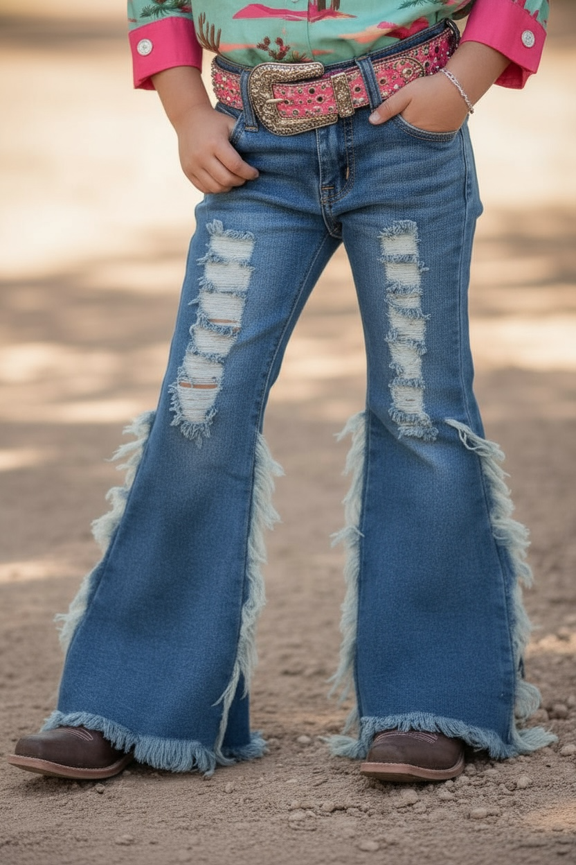 Bootcut denim pants.