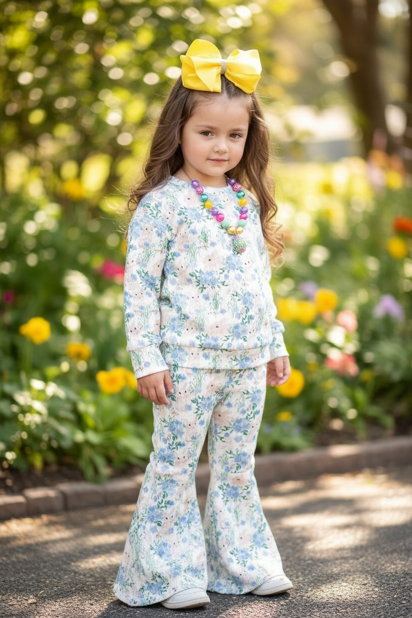 Easter bunny printed girls 2 piece set.