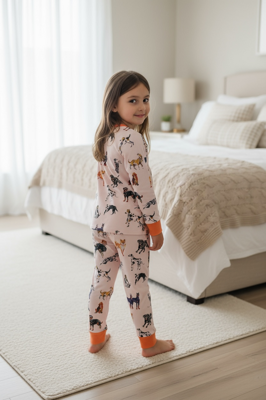 Multi-printed dog pajamas.