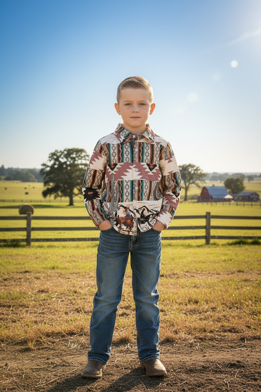 Unisex aztec printer long sleeve shirt. (WESTERN)