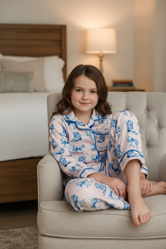 Western coquette on blue tone pajamas set.
