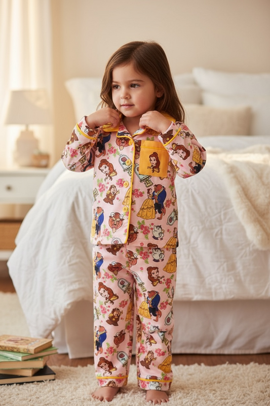Pink Character printed girls pajamas.