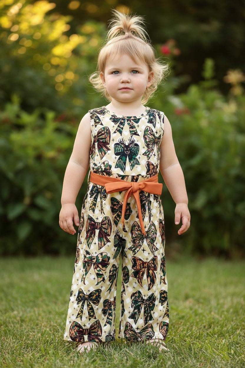 Camouflage coquette printed girls romper.