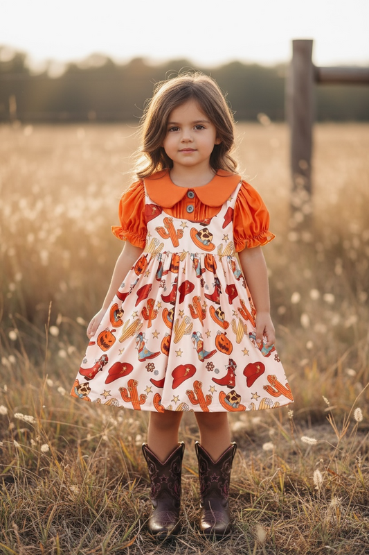 Halloween pumpkin printed wester dress. DRG54388