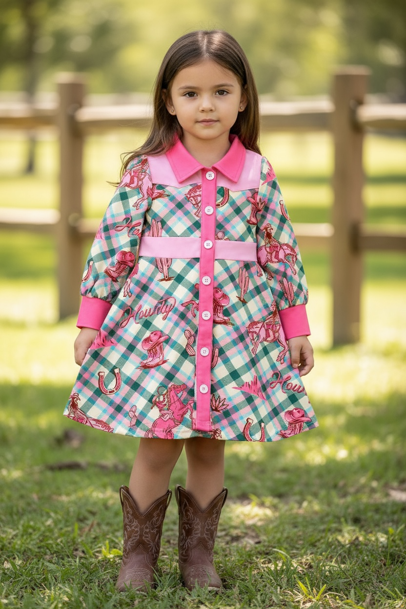 Howdy plaid printed dress.(Western)  DRG53438