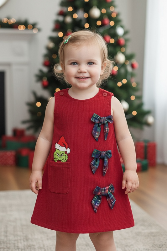 Grinc* corduroy dress with side pocket and bows. DRG52443