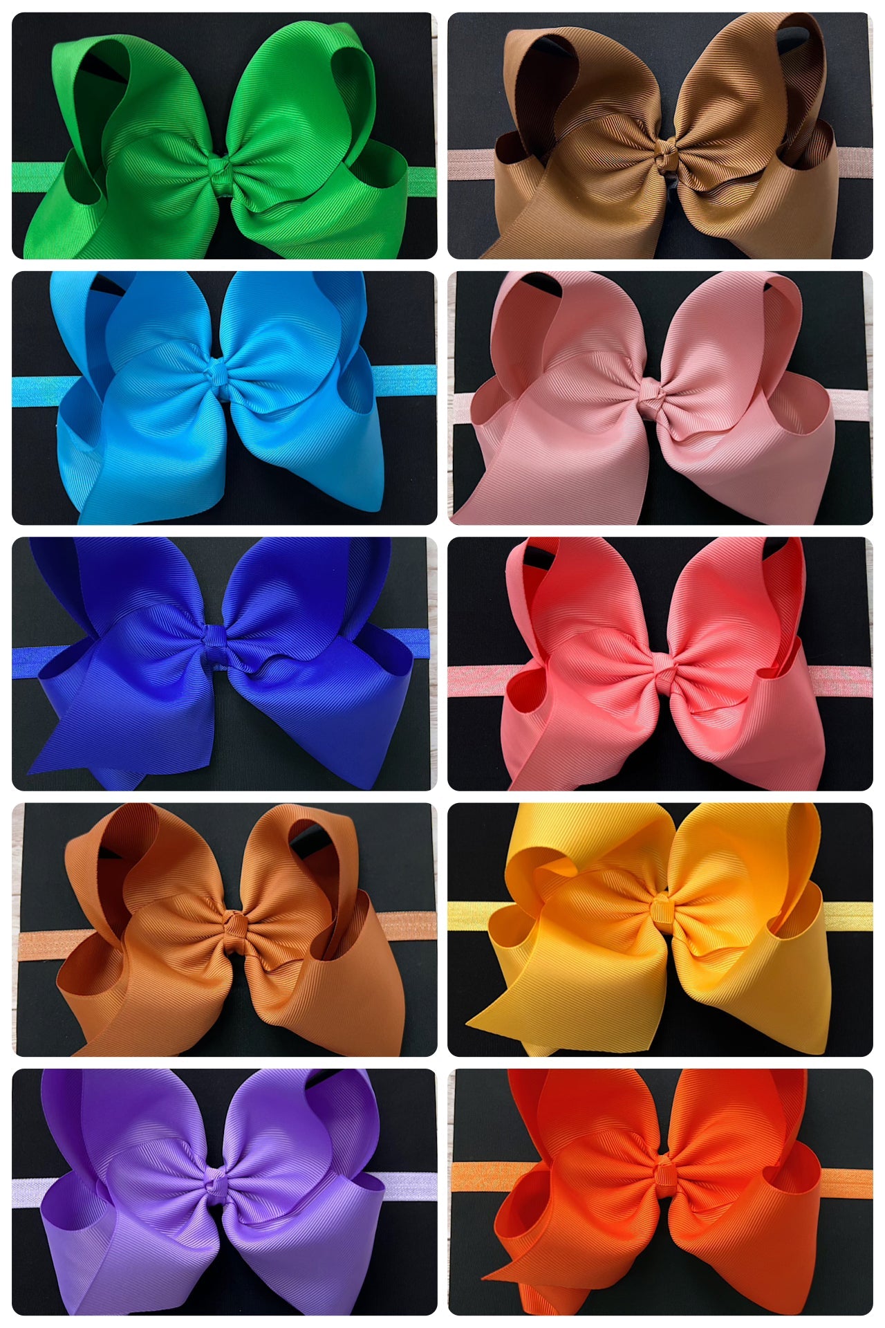 6"Baby headbands available in 10 colors.