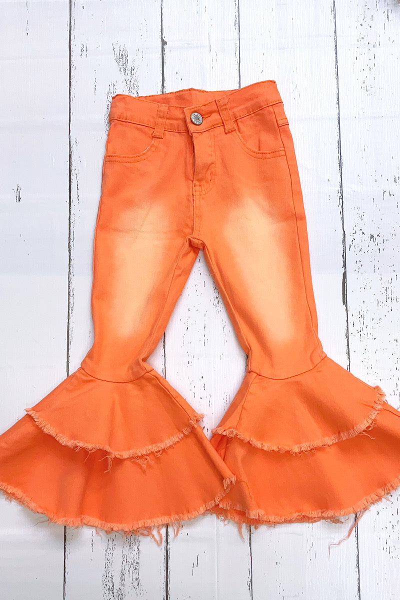 ORANGE DOUBLE LAYER DENIM BELL PANTS.