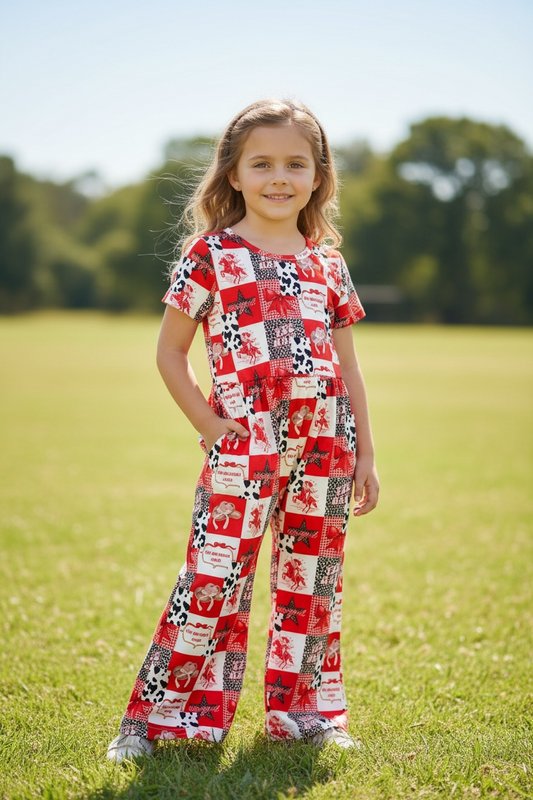 Dearly loved" western printed jumpsuit.