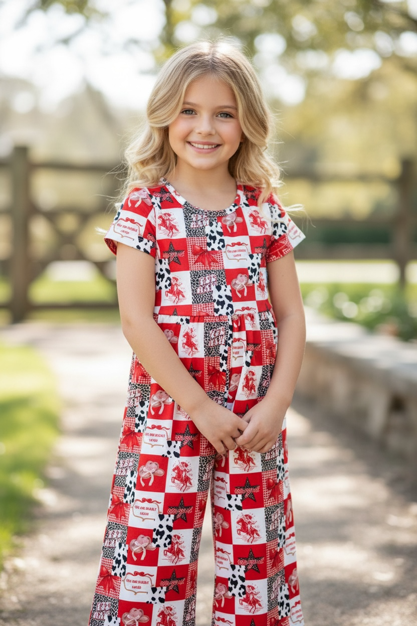 Dearly loved" western printed jumpsuit.