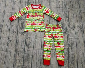 Stripe printed boys pajamas w/red trim. BLP0423-4- -M-