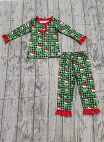 Green gingham Christmas character pajamas.  GLP0423-2-M-
