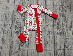 White baby bodysuit with ruffle detail-Christmas character. LR0423-10-S-