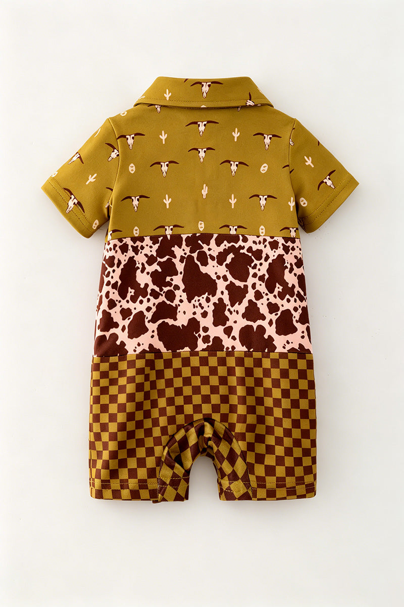 Three block western printed romper. RPB60796 -A-