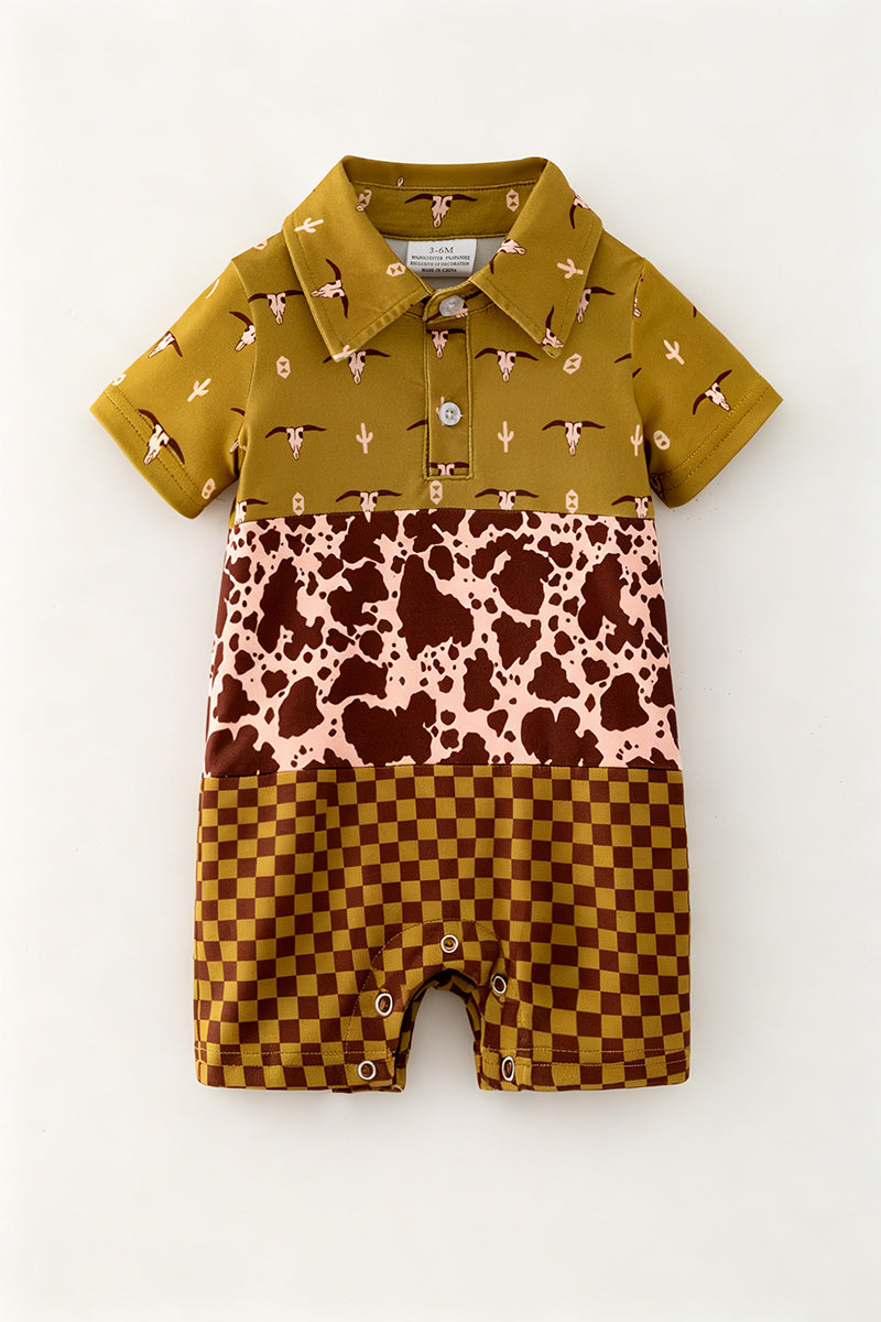 Three block western printed romper. RPB60796 -A-