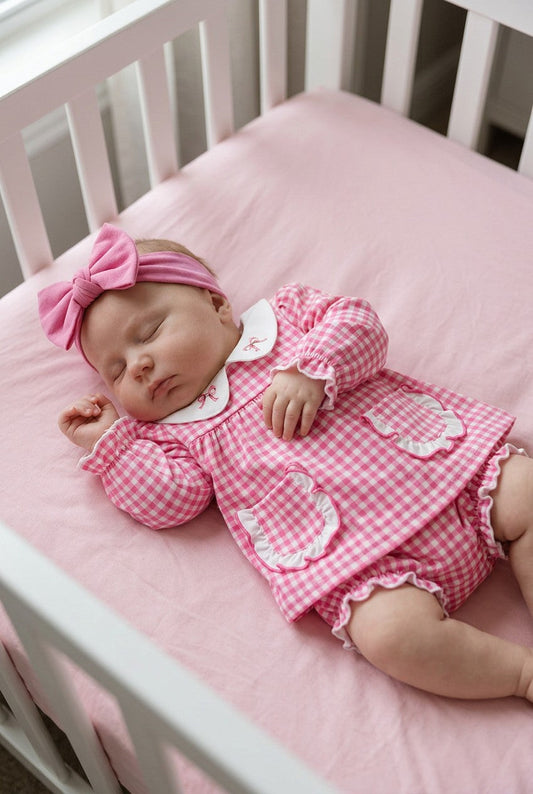 Fuchsia Gingham baby tunic and baby bloomers. RPG61275-S