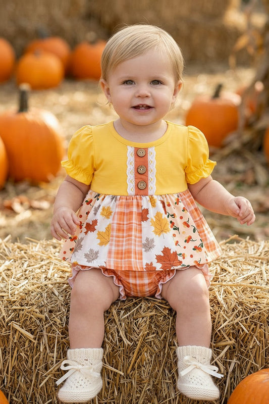 Yellow & Orange plaid baby tunic & baby bloomers. RPG61912