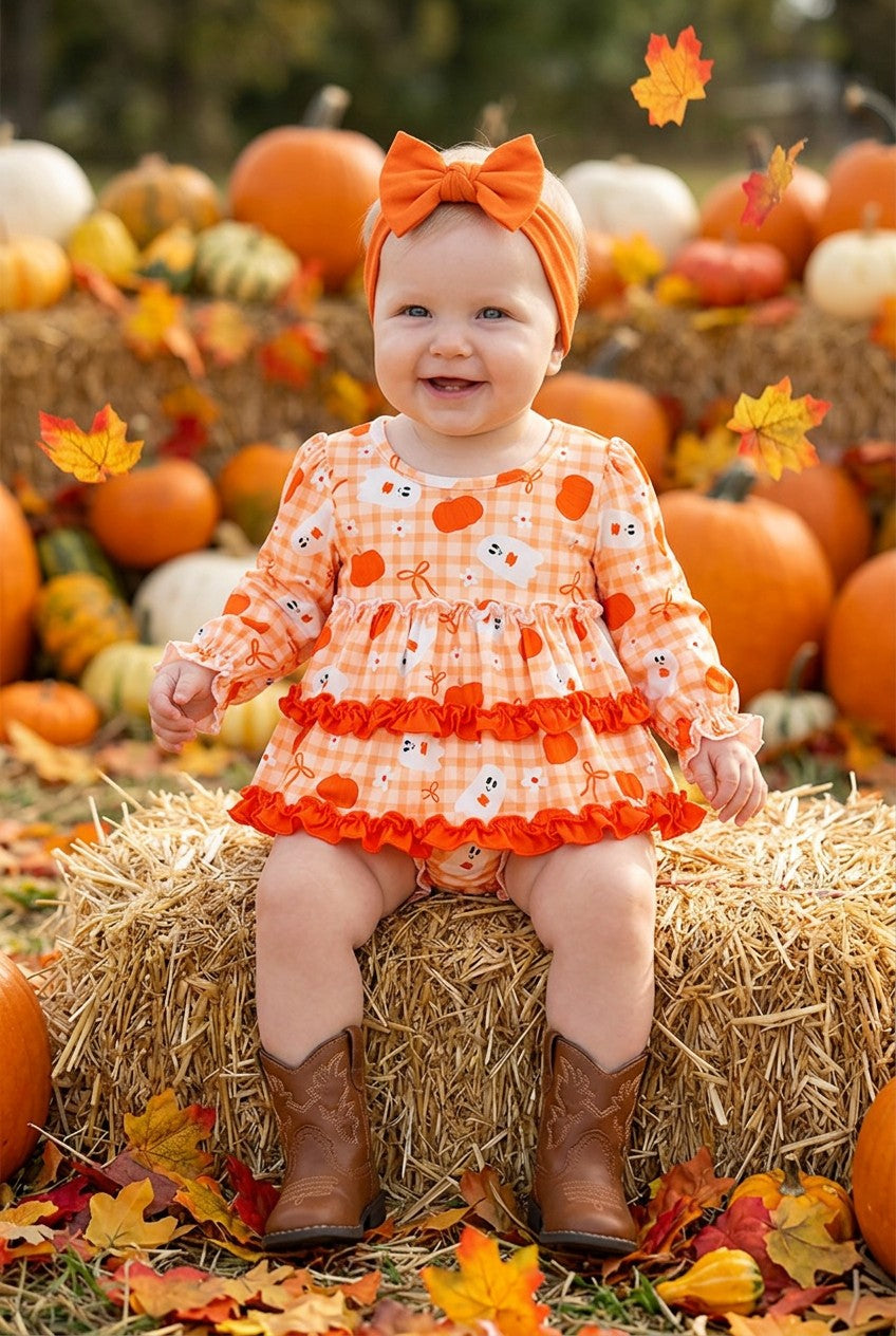 Ghost printed cute ruffle tunic and baby bloomers. RPG62347 -A-