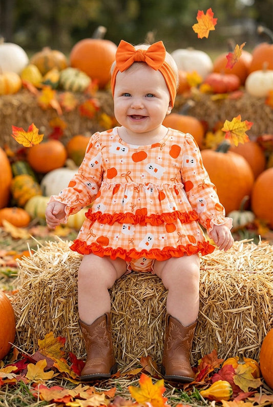 Ghost printed cute ruffle tunic and baby bloomers. RPG62347 -A-