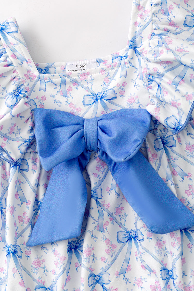 Blue bow & pink floral printed baby romper. RPG64272 -S-