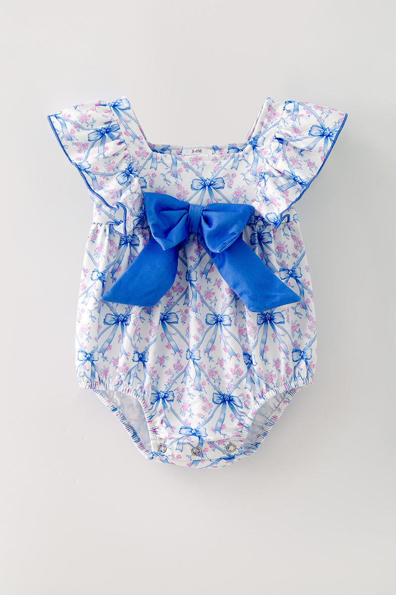 Blue bow & pink floral printed baby romper. RPG64272 -S-