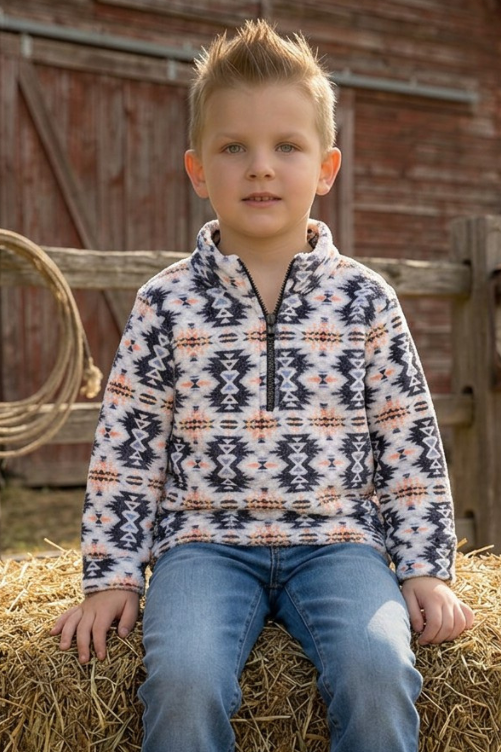 White & gray aztec printed pull over. TPG60187 M-