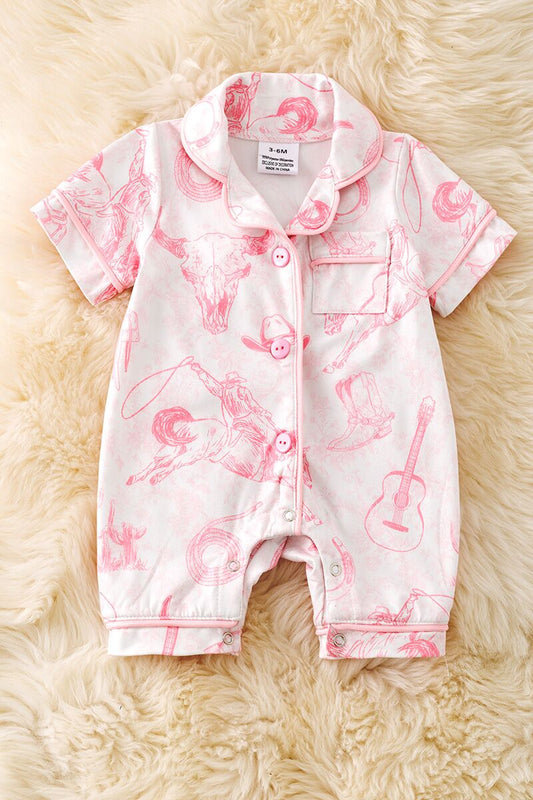 Cow skull, horse rider western printed baby pajamas. RPG50982