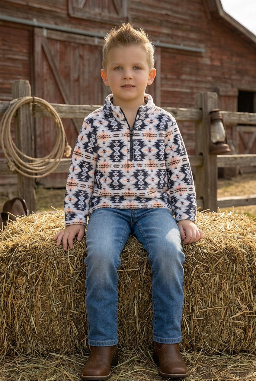 White & gray aztec printed pull over. TPG60187 M-