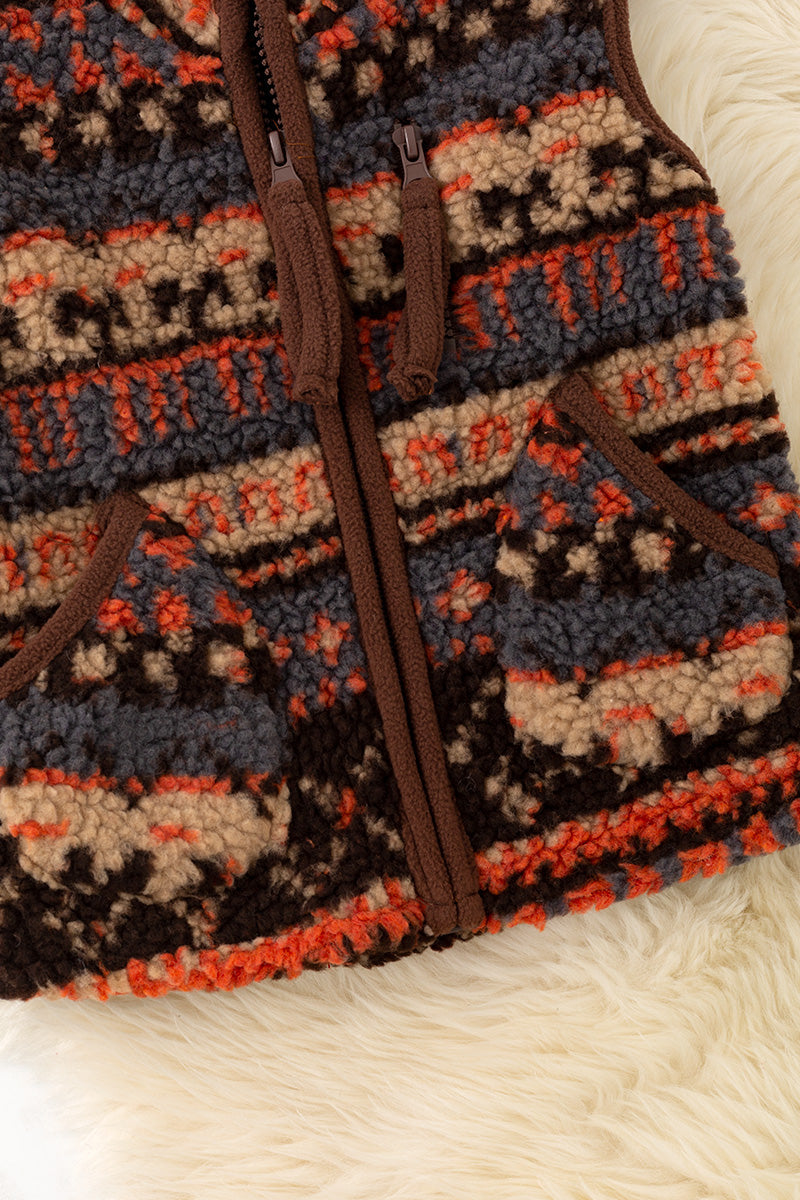Orange and brown sherpa vest. TPG60366 -S-