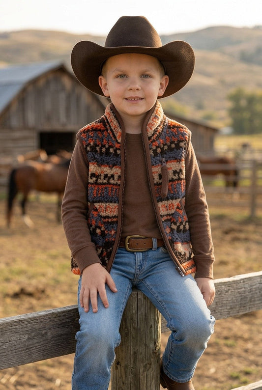 Orange and brown sherpa vest. TPG60366 -S-