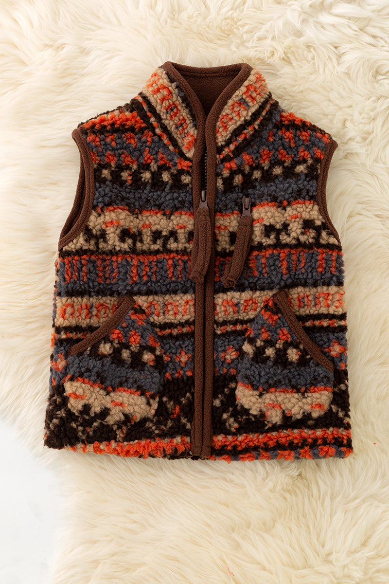 Orange and brown sherpa vest. TPG60366 -S-