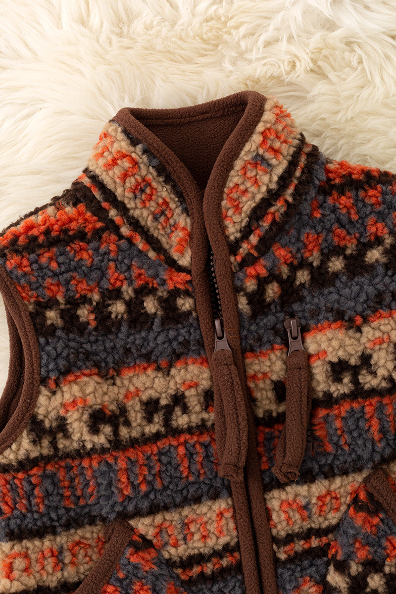 Orange and brown sherpa vest. TPG60366 -S-