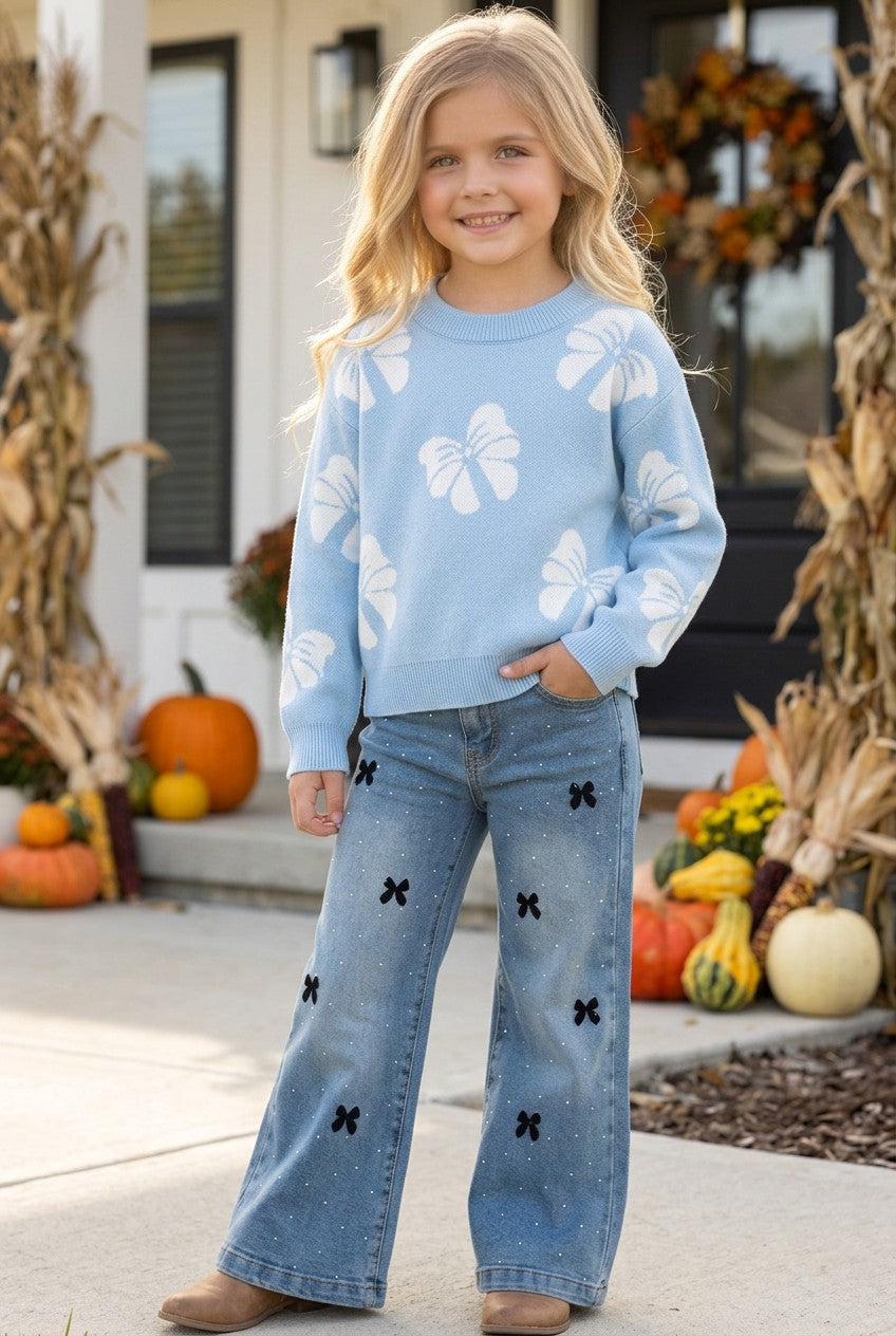 Lt. Blue  bow printed knit sweater. TPG60409 -S-
