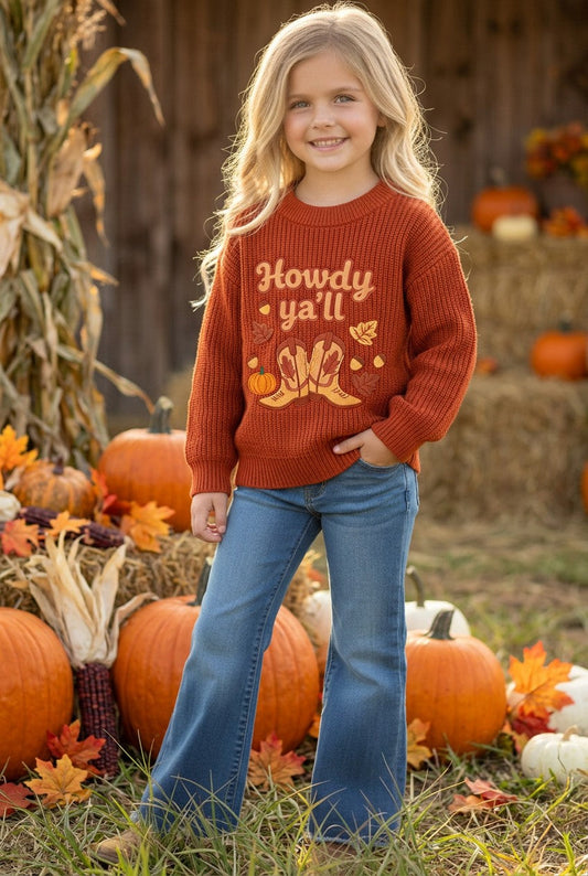 "Howdy Ya'll" Rust orange knit sweater. TPG60421 S