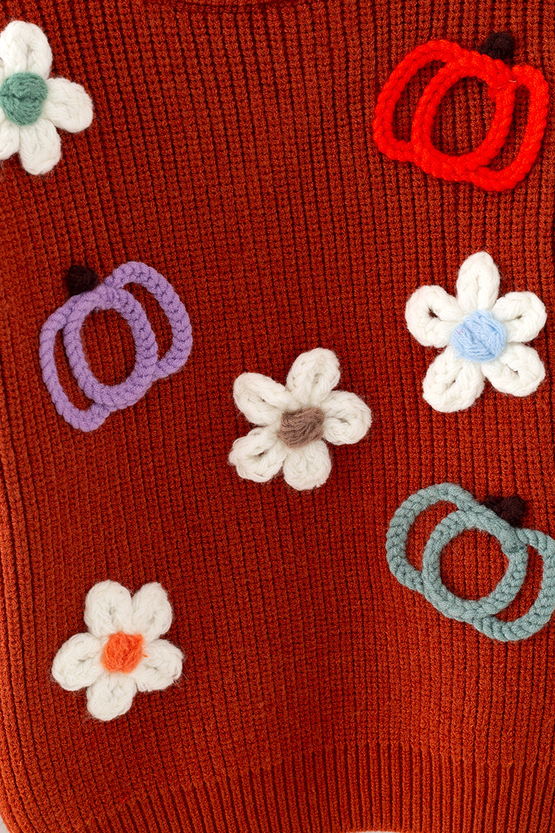 Flower & pumpkin embroidered on knitted sweater. TPG60459 -A-