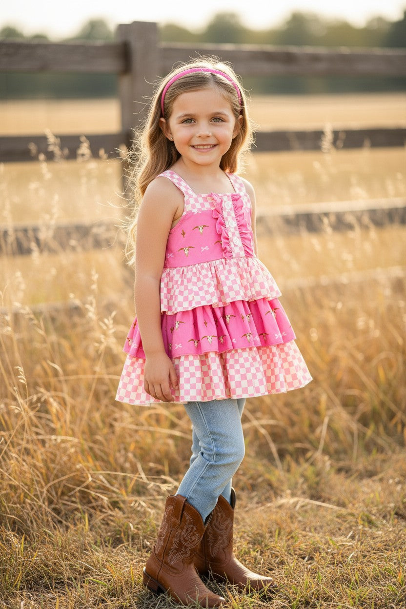 Checker & bull skull printed tunic. TPG60472 -A-
