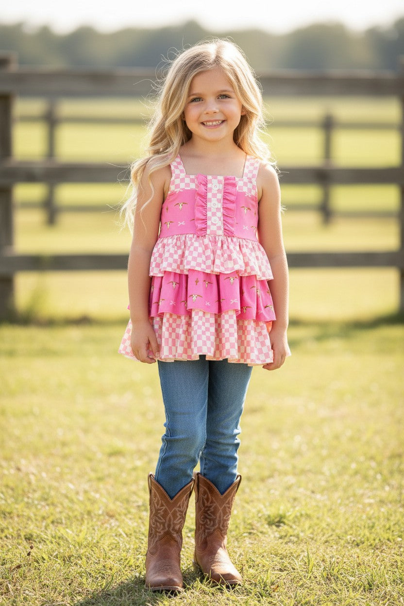 Checker & bull skull printed tunic. TPG60472 -A-