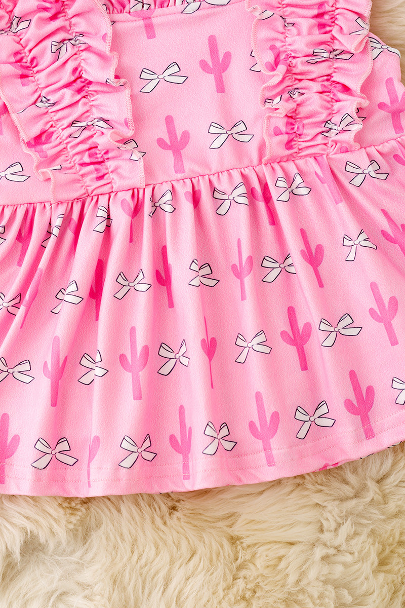 Pink cactus & coquette bow printed girls tunic. TPG60474 M-