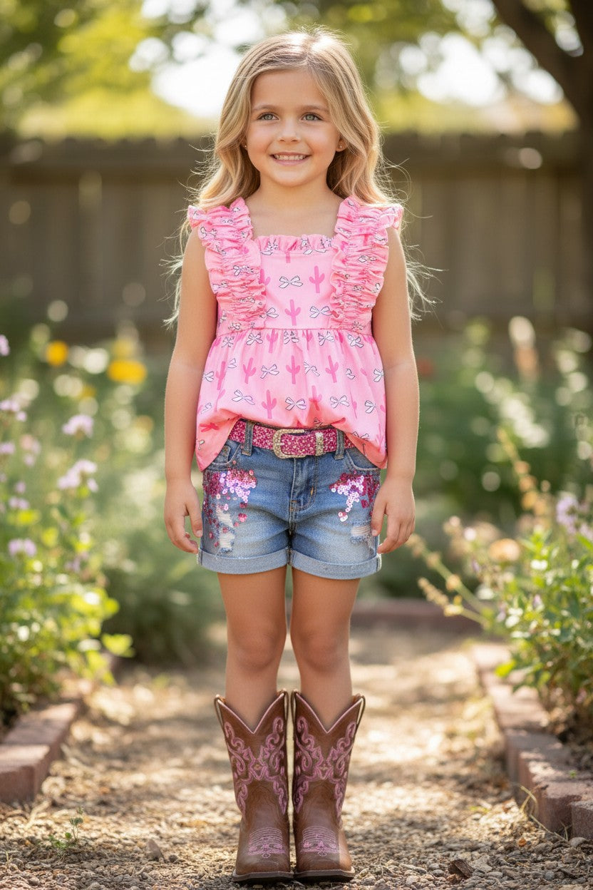 Pink cactus & coquette bow printed girls tunic. TPG60474 M-